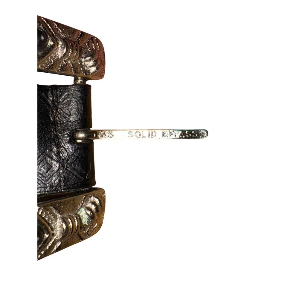 Leather Belt Boho Western Southwestern Embellished‎ Solid Brass Buckle India  LG